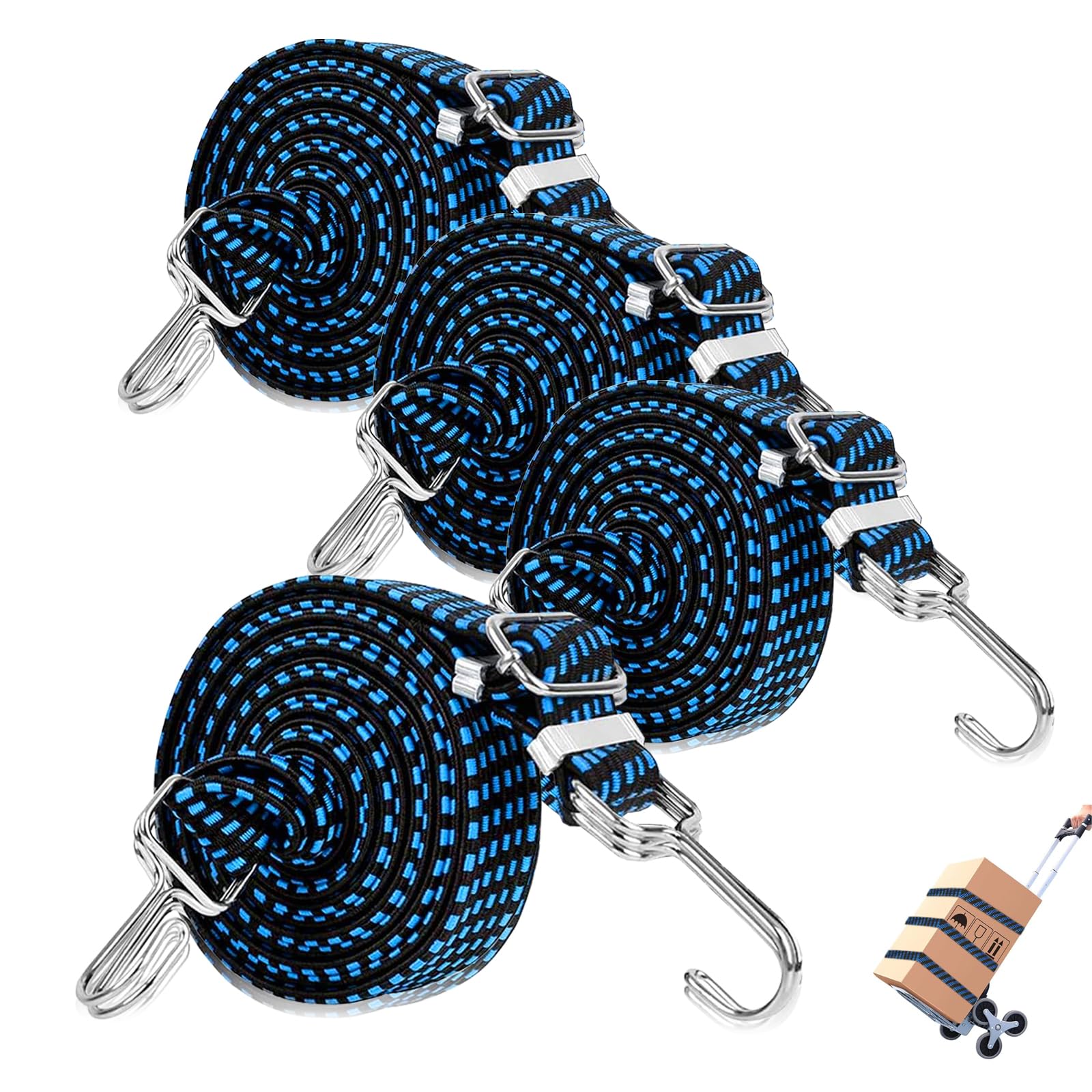 Verstellbar Spanngummi mit Haken, 4 Stück Spanngummi Verstellbar, 1M Lang Elastischer Spannband Gummizug mit Haken, Expander mit Metallhaken für Camping, Fahrrad, Motorrad, Auto Transport, Blau von QHKLEW