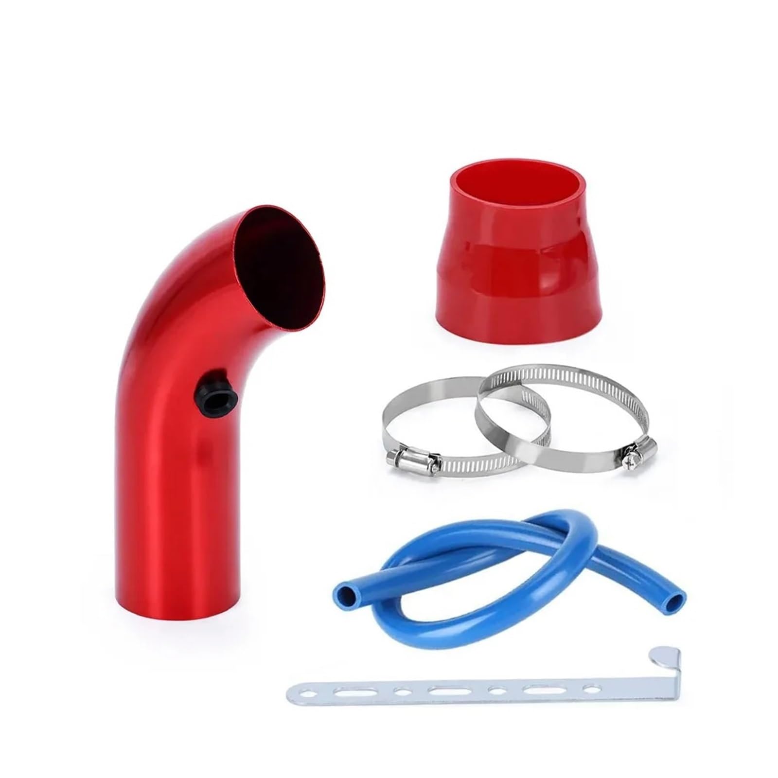 Ansaugschläuche 3" 76mm Universal Aluminium Auto Luftansaugrohr Kit 3 Zoll Rennwagen Kaltluftansaugrohr Aluminiumrohr Luftfilter(Short red) von QIFANB