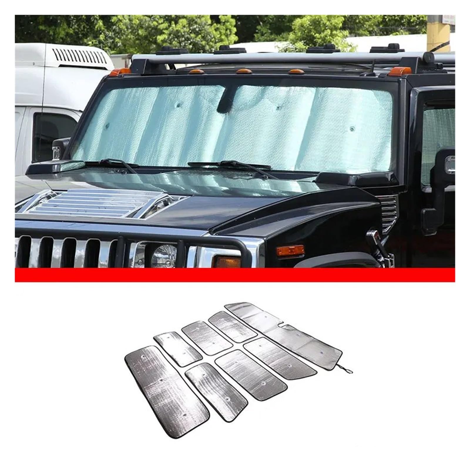 Auto Sonnenblende Für Hummer H2 H3 Aluminiumfolie Silber Auto Hocheffiziente Brechung des Sonnenlichts Frontglas-Sonnenschutz Sonnenschutzpolster Autozubehör Auto Sichtschutz Fenster(A 8- Piece) von QIFANB