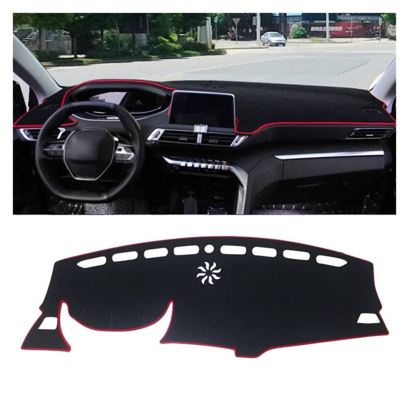 Armaturenbrett Pad Teppich Für Peugeot 3008 5008 GT Für Hybrid 2016 2017-2019 2020 2021 2022 2023 Auto-Armaturenbrett-Sonnenschutzabdeckung Rutschfeste Matte Zubehör Teppich Dashmat(A LHD Red) von QILINGS