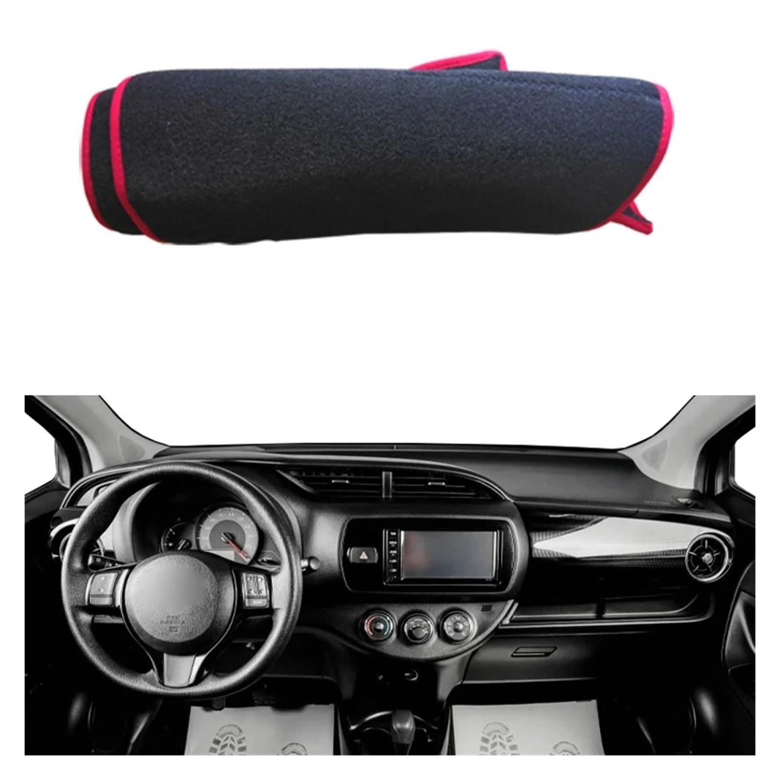 Armaturenbrett Pad Teppich Für Toyota Für Vitz 2018 2019 2020 Auto Sonnenschutz DashMat Anti-Uv Anti-sonne Teppich Pad Kissen Auto Dashboard Abdeckung Teppich Dash Matte Teppich Dashmat(LHD Red Edge) von QILINGS