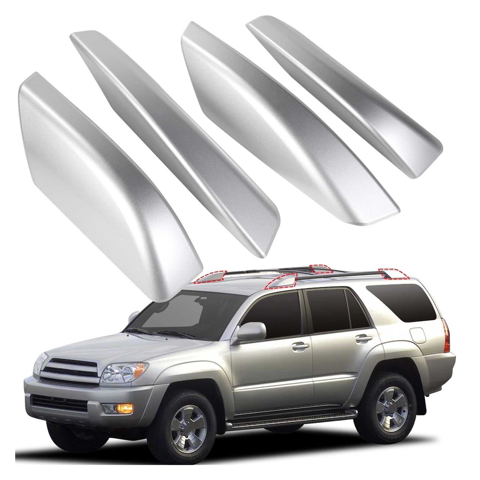 Dachträger Für Toyota Für 4Runner 4WD N210 2003-2009 Dachreling Dachträger Endkappen Dach Gepäckträger Abdeckung kompatibel mit Dachgepäckträger(Silver a Set) von QILINGS