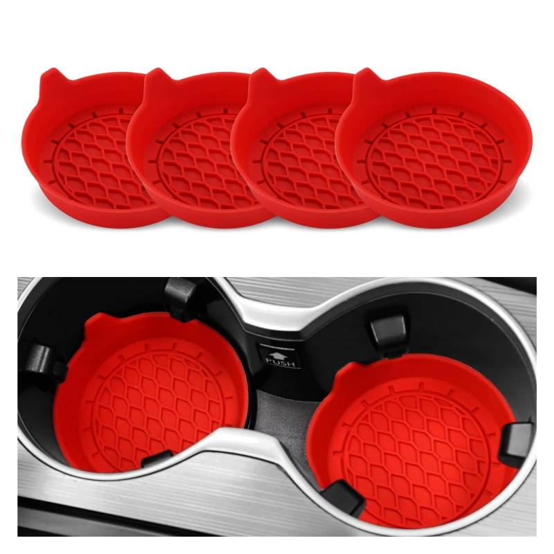 Innenzubehör 2/4 stücke Auto Tasse Halter Untersetzer Silikon Universal Nicht-Slip Tasse Halter Auto Zubehör Innen Stille Tasse Pad Auto Innenform(Red 4pcs) von QILINGS