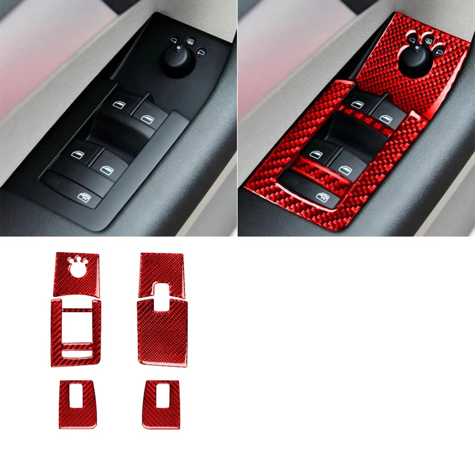 Innenzubehör Für A3 S3 8P 2006 2007 Auto Fenster Heben Bedienfeld Abdeckung Trim Innen Aufkleber Auto Innenform(Red LHD) von QILINGS