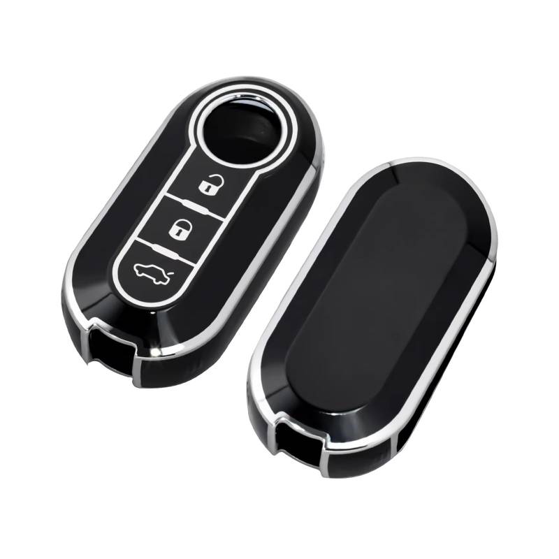 Innenzubehör Für Fiat 500 Für Ducato Für Panda 500L Für Punto Für Lancia Für Musa Auto Schlüsselanhänger Auto Schlüssel Fall Abdeckung Auto Innenform(Black silver) von QILINGS