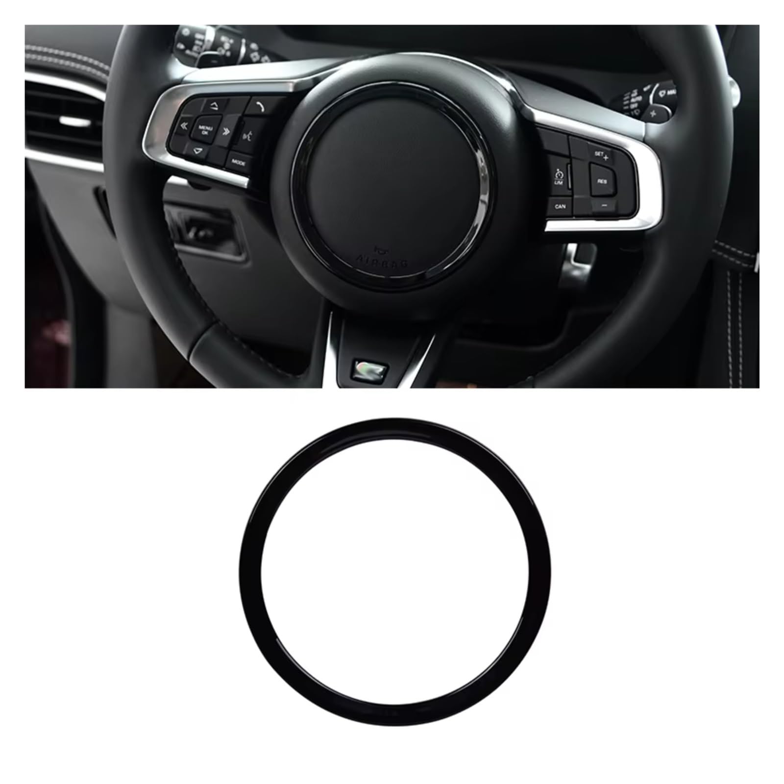 Innenzubehör Für Jaguar Für XFL Für F-PACE XE Für XEL X761 X760 ABS Auto Lenkrad Ring Dekorative Aufkleber Auto Innenform(Glossy Black) von QILINGS