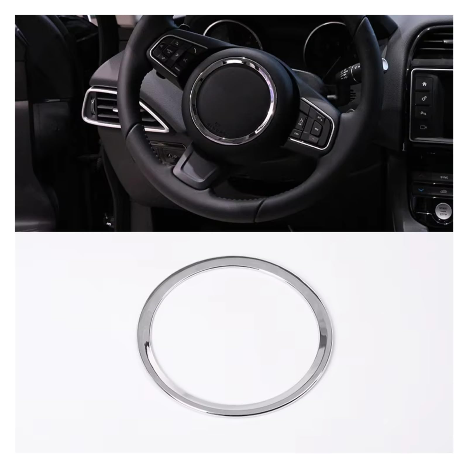 Innenzubehör Für Jaguar Für XFL Für F-PACE XE Für XEL X761 X760 ABS Auto Lenkrad Ring Dekorative Aufkleber Auto Innenform(Mirror Silver) von QILINGS