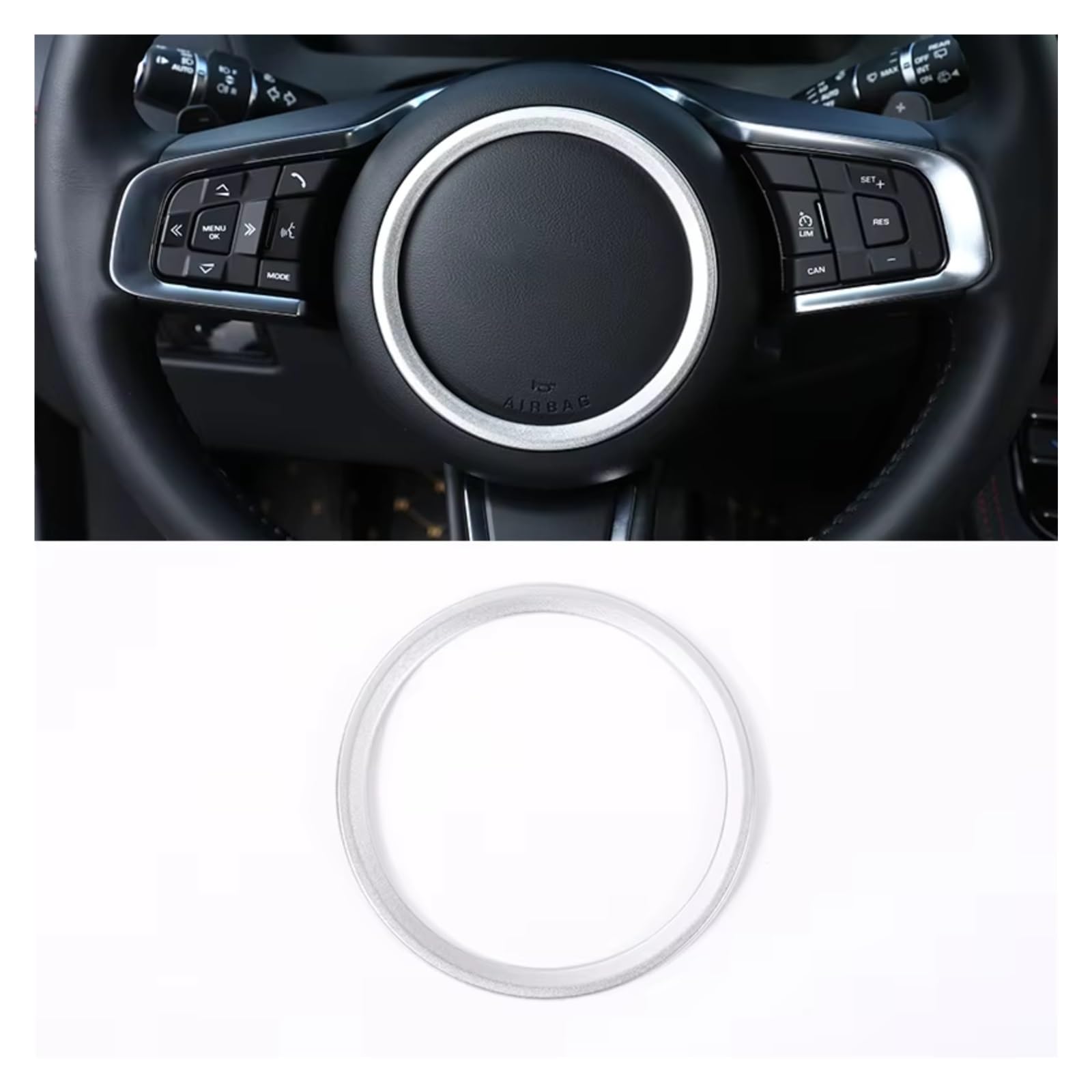 Innenzubehör Für Jaguar Für XFL Für F-PACE XE Für XEL X761 X760 ABS Auto Lenkrad Ring Dekorative Aufkleber Auto Innenform(Silber) von QILINGS