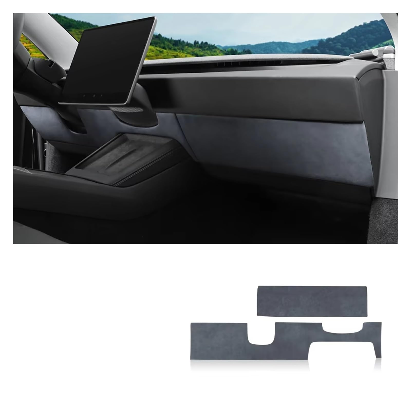 Innenzubehör Für Tesla für Modell 3 für Highland 2024-Up Dekor Auto Innen Wildleder Instrument Panel Trim Schutz Aufkleber Auto Innenform(2938 Upper 2pcs) von QILINGS