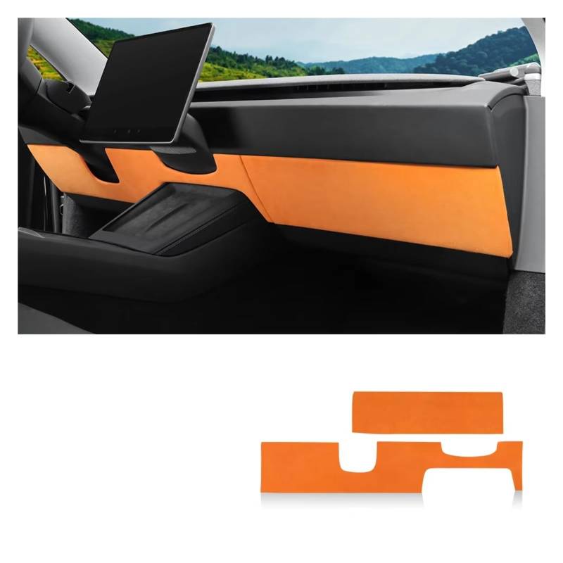 Innenzubehör Für Tesla für Modell 3 für Highland 2024-Up Dekor Auto Innen Wildleder Instrument Panel Trim Schutz Aufkleber Auto Innenform(2969 Upper 2pcs) von QILINGS