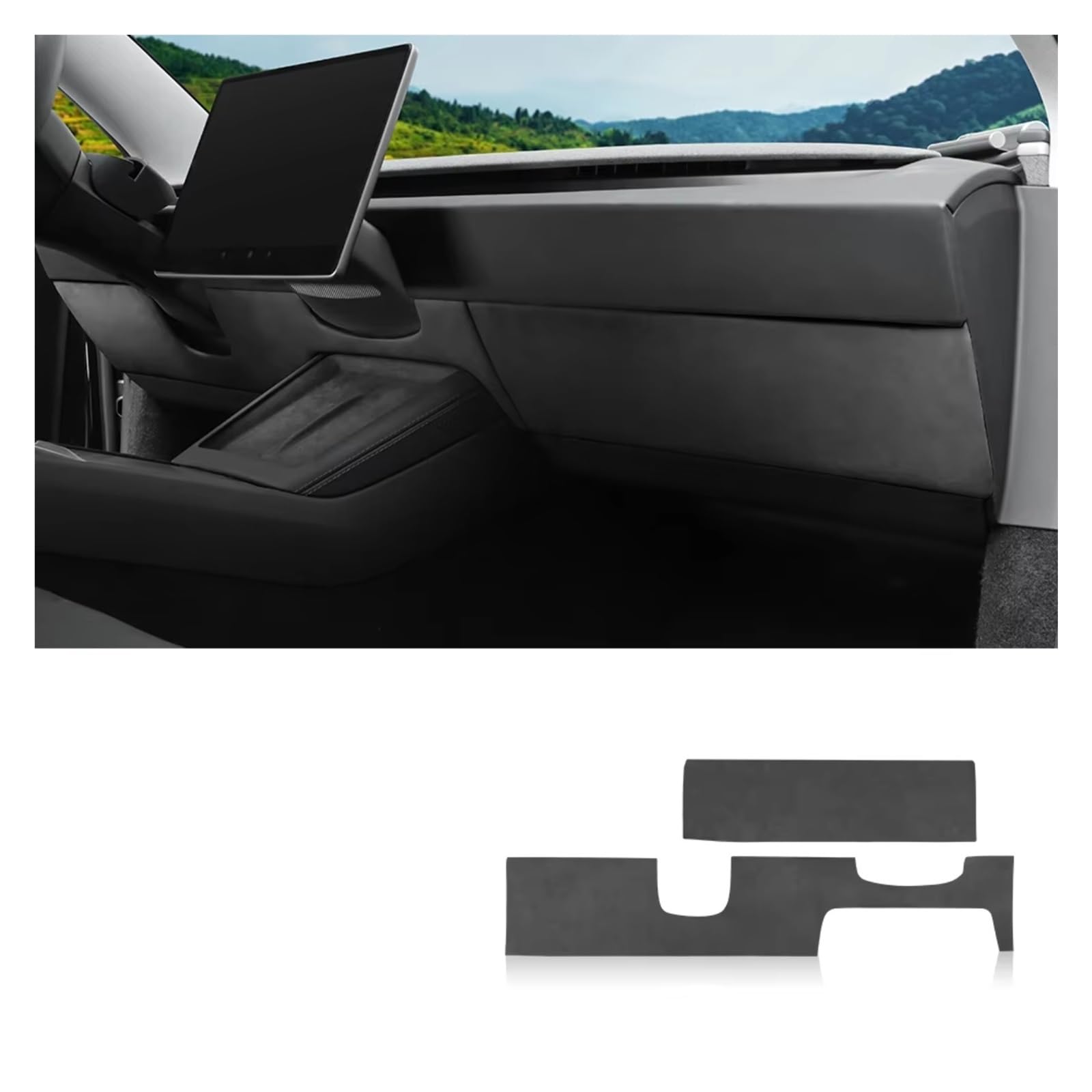 Innenzubehör Für Tesla für Modell 3 für Highland 2024-Up Dekor Auto Innen Wildleder Instrument Panel Trim Schutz Aufkleber Auto Innenform(9002 Upper 2pcs) von QILINGS