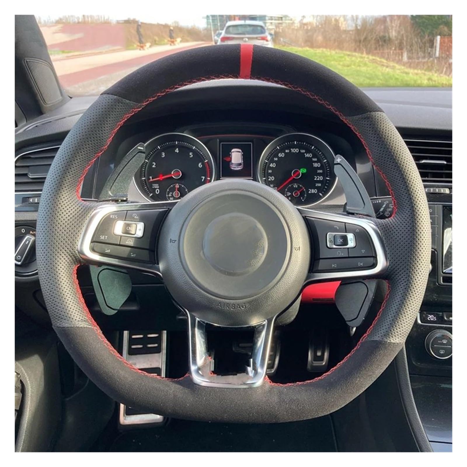 QILINGS Auto Lenkradbezug Für Golf 7 Für GTI Für Golf R Auto Lenkrad Abdeckung Hand Nähen Geflecht Lenkrad Abdeckung (Farbe : Stil 4) von QILINGS