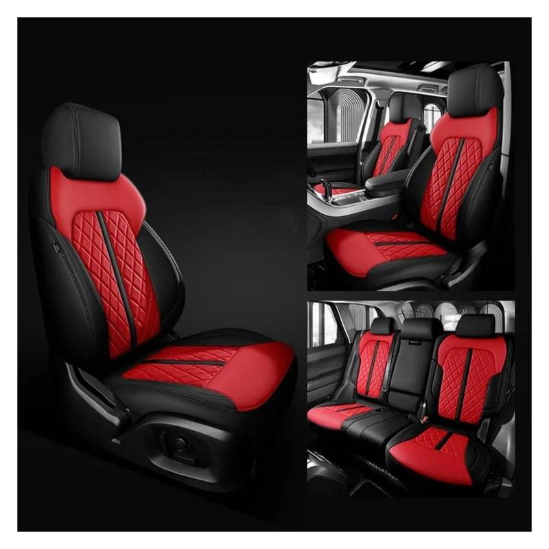 QILINGS Auto Sitzbezüge Für FIAT 500 2011-2014 Für Punto Für Bravo Für Linea Für Freemont Autositzbezüge Komplettset Leder Sitzbezüge Auto(Black RED) von QILINGS