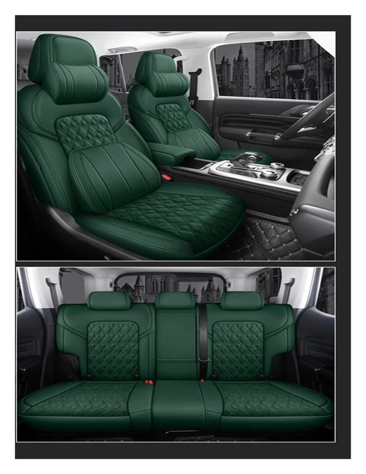 QILINGS Auto Sitzbezüge Für Maserati Für Levante Für Quattroporte Für Ghibli Für GranTurismo Für Grecale Leder-Autositzbezug-Komplettset Sitzbezüge Auto(Green LUX) von QILINGS