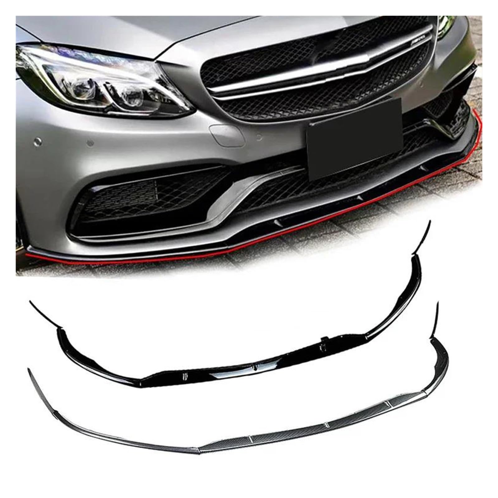 Auto Frontstoßstange Splitter Spoiler Für Benz Für C-Klasse Für W205 Für C205 Für S205 Für C63 Für AMG 2015-2022 Auto Frontstoßstange Lip Splitter Spoiler(Schwarz) von QILTON