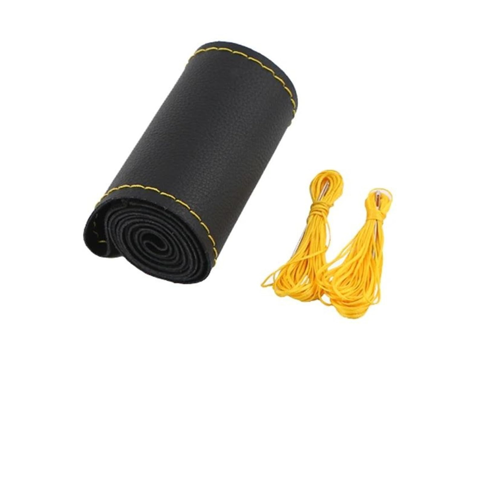 Auto Lenkradhülle Universal DIY Auto Lenkrad Abdeckung 15 Zoll/38 cm Leder Auto Lenkung Wrap Hand Nähen Auto Zubehör Innen Lenkrad Abdeckung(38CM Yellow) von QILTON