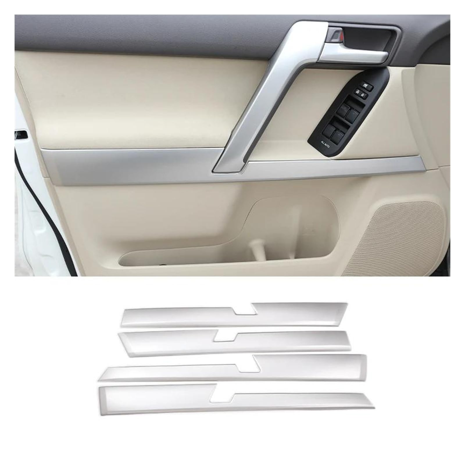 Innenraum Aufkleber Abdeckung 4Pcs ABS Silber Auto Innen Tür Panel Abdeckung Trim Aufkleber Für Toyota Für Land Für Cruiser Für Prado Für FJ150 150 2010-2018 Auto Zubehör Zierleisten Innen(Silber) von QILTON