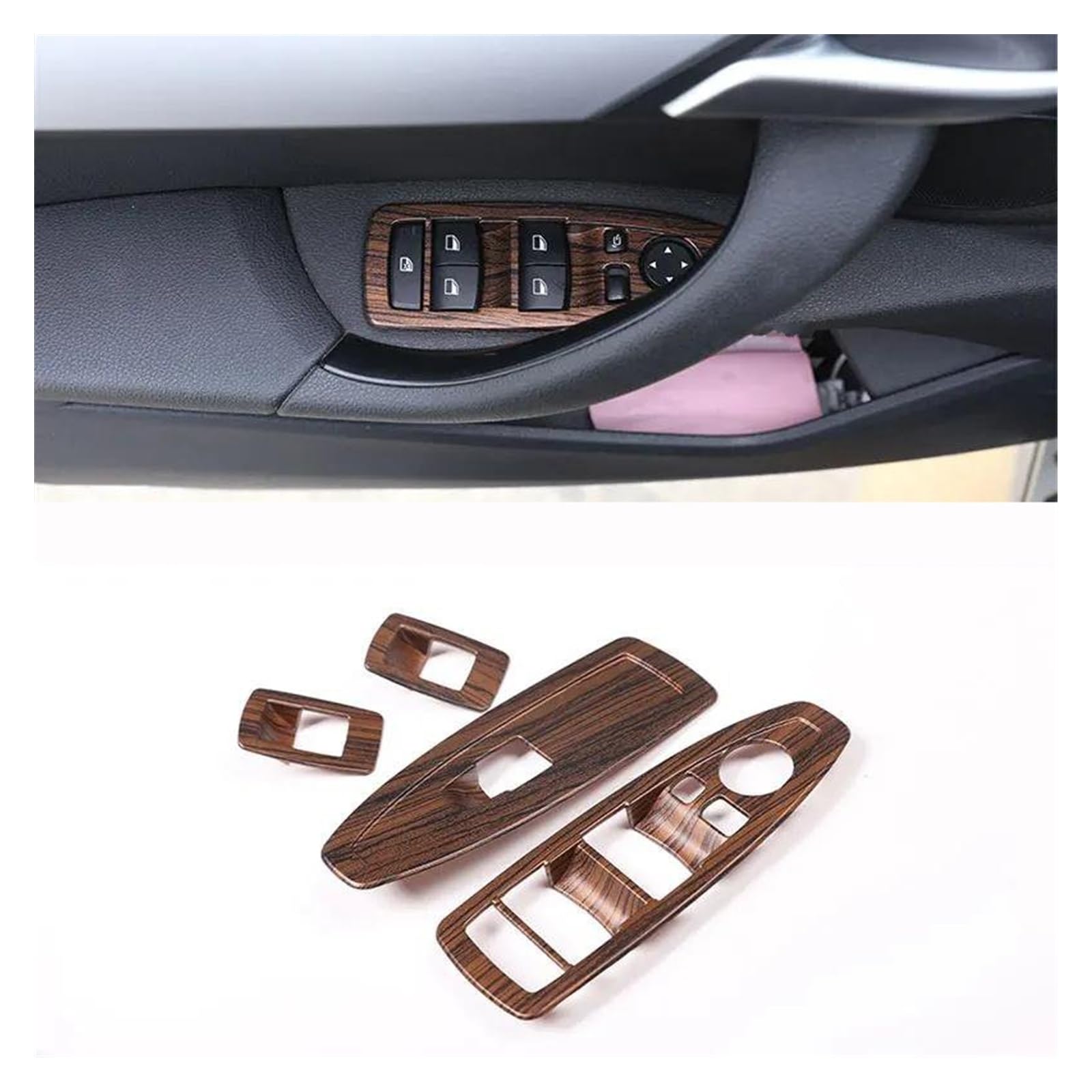 Innenraum Aufkleber Abdeckung Für X1 F48 X2 F47 2016-2020 Auto Styling ABS Chrom Auto Fensterheber Schalter Rahmen Trim Abdeckung Aufkleber Innen Auto Zubehör Zierleisten Innen(Pine Wood Grain) von QILTON