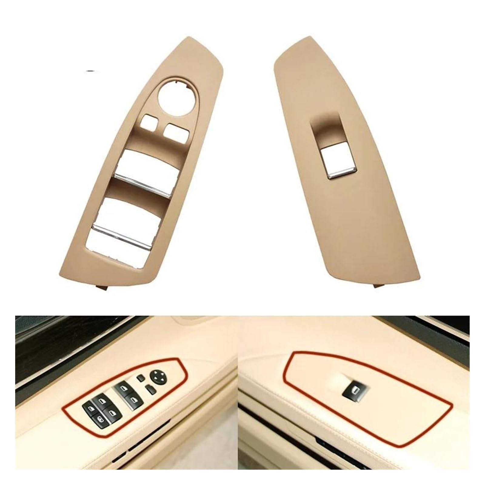 Innenraum Aufkleber Abdeckung Innen Auto Vordertür Fensterheber Schalter Abdeckung Panel Trim Ersatz Für 7 Serie F01 F02 730 735 740 745 750 760 Zierleisten Innen(Beige One Pair) von QILTON