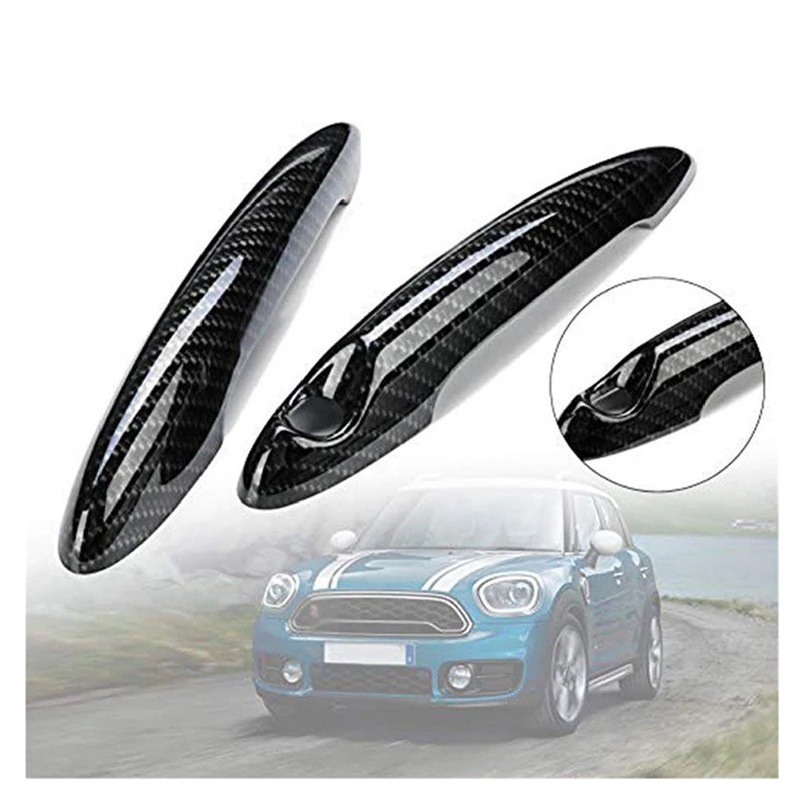 Außentürgriff Für C&ooper S Für R50 R52 R53 R55 R56 R57 R58 R59 R61, Glänzend Schwarz, Carbonfaser-Look, Auto-Außentürgriffabdeckung, Aufkleberverkleidung Äußere Türgriff(Carbon Fiber Look) von QINGHUAWANG