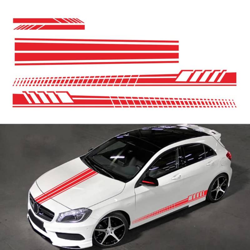 QINGQUE 5 STÜCKE Universal Auto Streifen Grafiken Aufkleber Seitenkörper Vinyl Aufkleber Motorhaube Aufkleber Rückspiegel Aufkleber Rennsport Auto Aufkleber Wasserdicht DIY Auto Dekoration (Rot) von QINGQUE