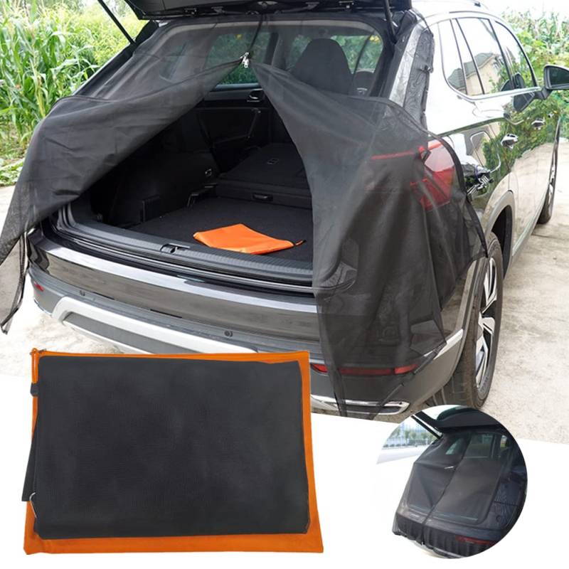 QINGQUE Auto Heckklappe Moskitonetz Heckscheibe Sonnenschutz, Anti-Flying Netz mit Magnetische Installation für den Kofferraum, Sichtschutz, Lüftungshaube, für Outdoor Camping Angeln (Black, S) von QINGQUE