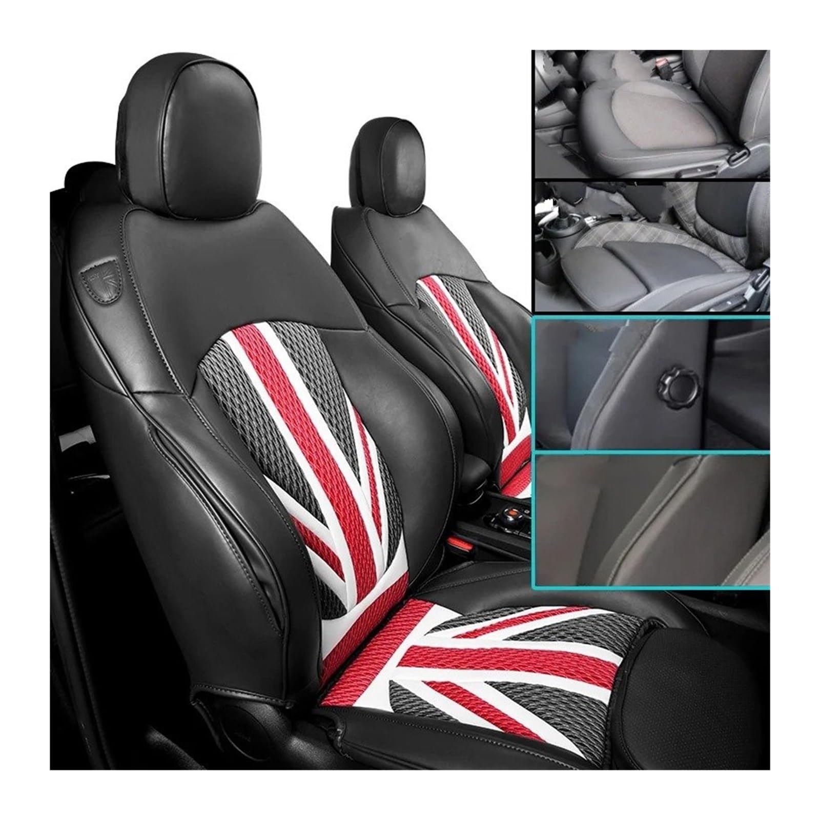 Autositzbezüge Autositzbezug Für Mini Für Cooper F54 F55 F56 F57 F60 Leder Vollumrandung Kissenpolster Auto Innenschutz Zubehör Custom Sitzbezug Auto(No Leg Support,Black RED_Front SEAT) von QINSHU