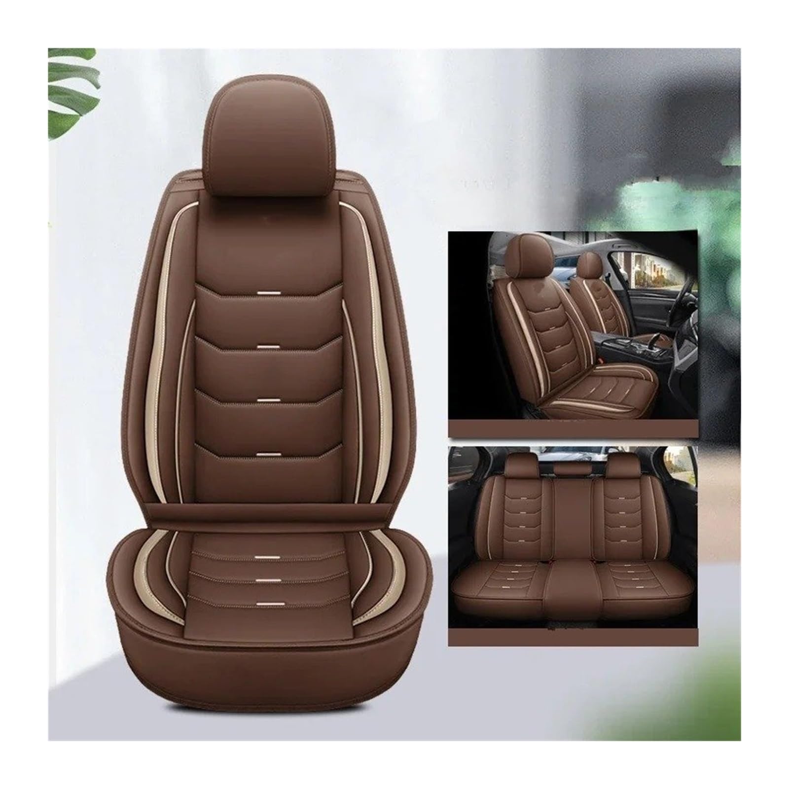 Autositzbezüge Für Dacia Für Duster Für Sandero Für Clio Für FIAT Panda Für Lancia Ypsilon Sitz Arona Cors Zubehör Universal Stil 3D Auto Sitz Abdeckung Sitzbezug Auto(Coffee 5seat1) von QINSHU