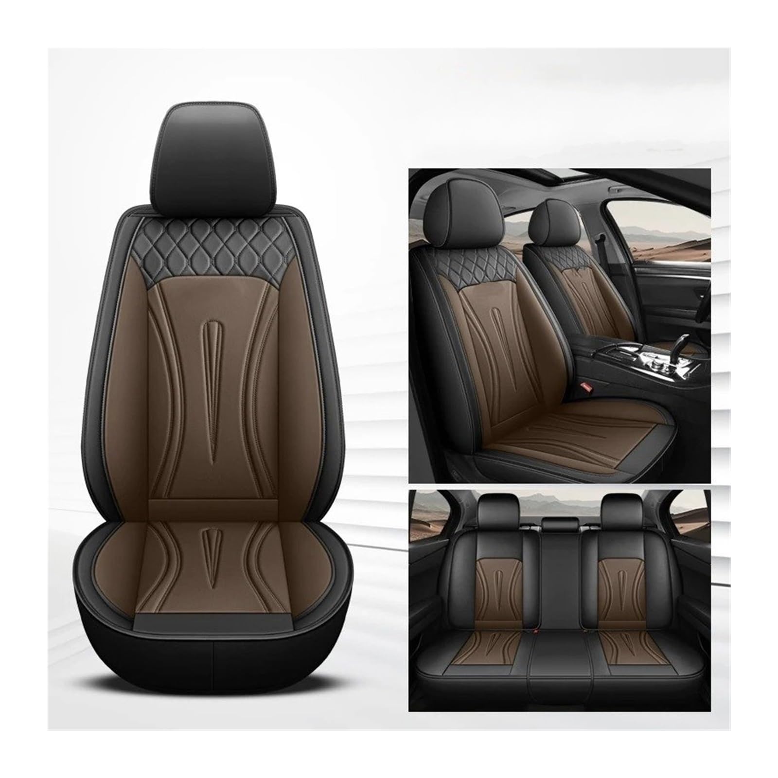 Autositzbezüge Für Daewoo Matiz Nexia Für Kalos Evanda Magnus Für REXTON Auto Zubehör Protector Universal 5-Sitz Auto Leder Sitzbezug Sitzbezug Auto(Black Coffee) von QINSHU