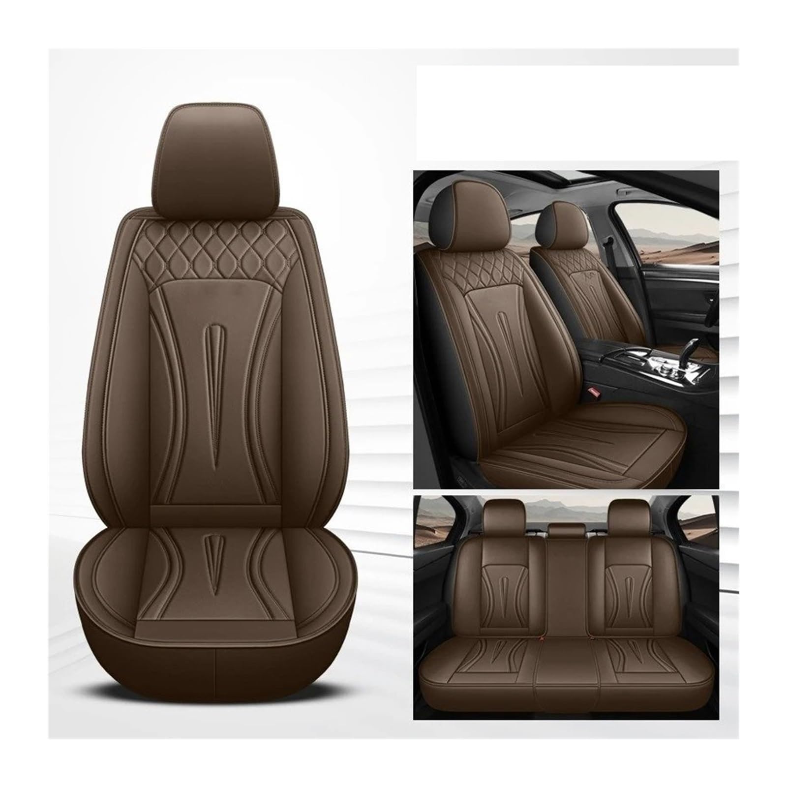 QINSHU Autositzbezüge Für Daewoo Matiz Nexia Für Kalos Evanda Magnus Für REXTON Auto Zubehör Protector Universal 5-Sitz Auto Leder Sitzbezug Sitzbezug Auto(Coffee) von QINSHU