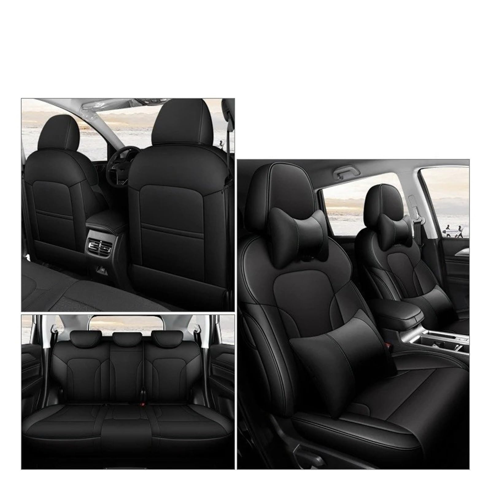 Autositzbezüge Für Haval M6 Full Surround Sitzbezug M6plus 2021 2022 2023 2024 Spezielle Cartoon Full Cover Autositzbezug Benutzerdefinierte Autositzkissen Sitzbezug Auto(All Black Pillow) von QINSHU