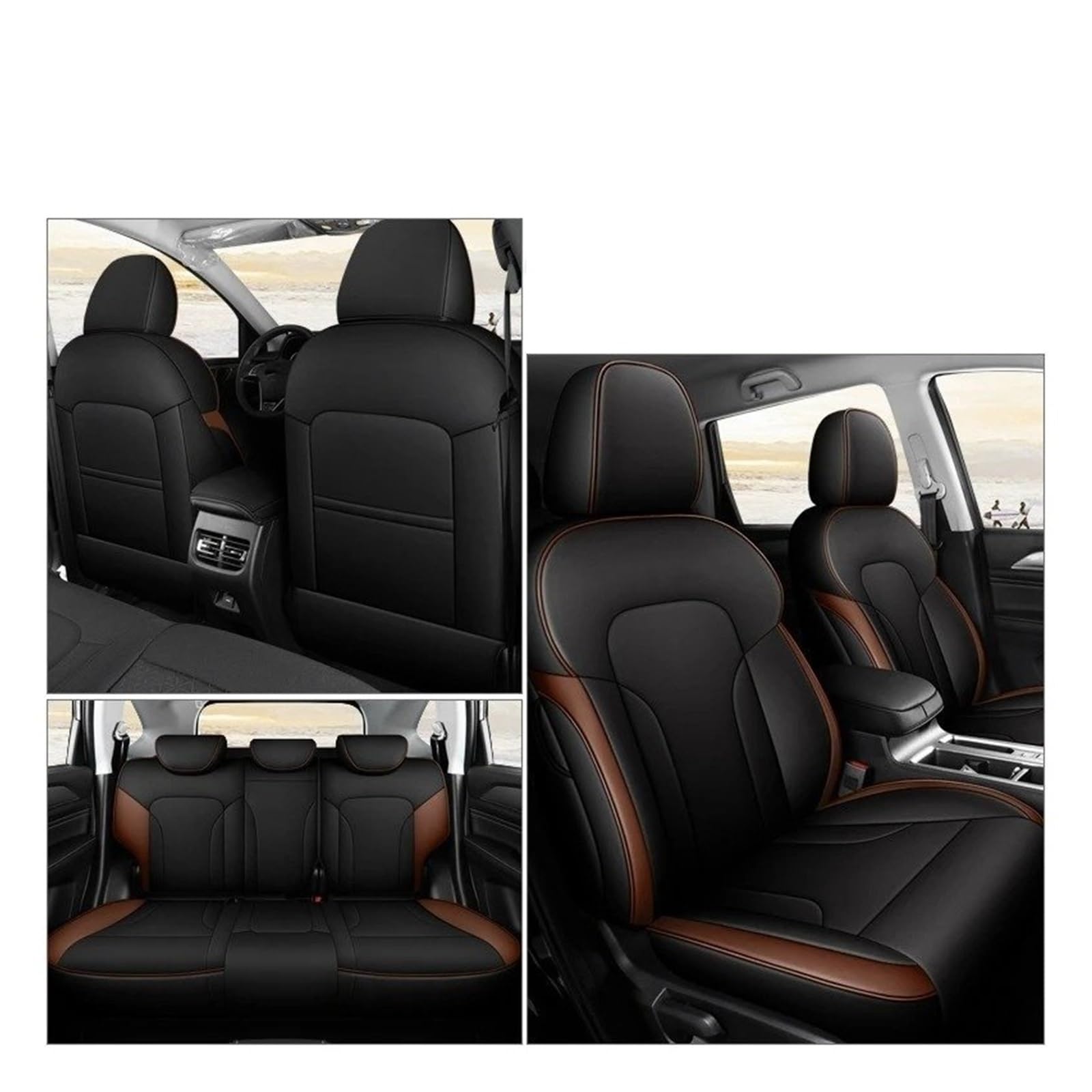 Autositzbezüge Für Haval M6 Full Surround Sitzbezug M6plus 2021 2022 2023 2024 Spezielle Cartoon Full Cover Autositzbezug Benutzerdefinierte Autositzkissen Sitzbezug Auto(Black Coffee) von QINSHU