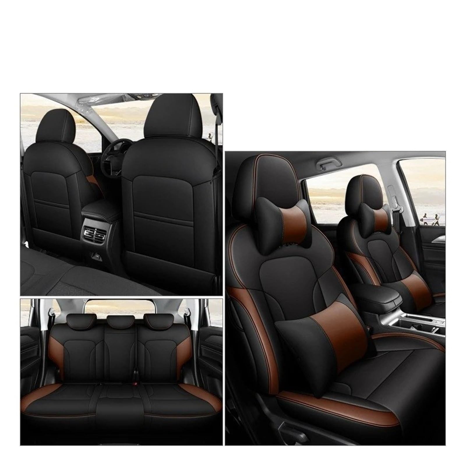 Autositzbezüge Für Haval M6 Full Surround Sitzbezug M6plus 2021 2022 2023 2024 Spezielle Cartoon Full Cover Autositzbezug Benutzerdefinierte Autositzkissen Sitzbezug Auto(Black Coffee Pillow) von QINSHU