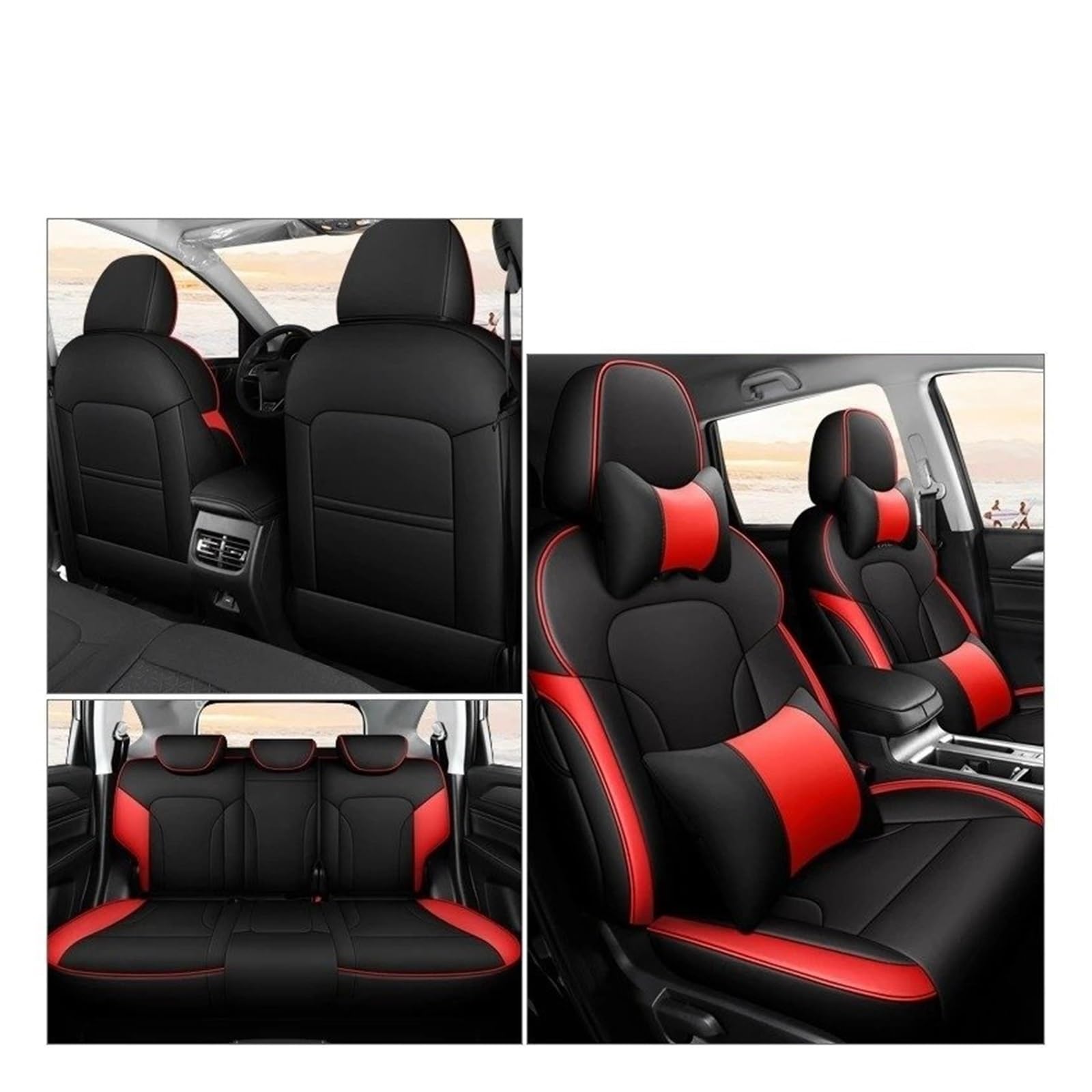 Autositzbezüge Für Haval M6 Full Surround Sitzbezug M6plus 2021 2022 2023 2024 Spezielle Cartoon Full Cover Autositzbezug Benutzerdefinierte Autositzkissen Sitzbezug Auto(Black red Pillow) von QINSHU