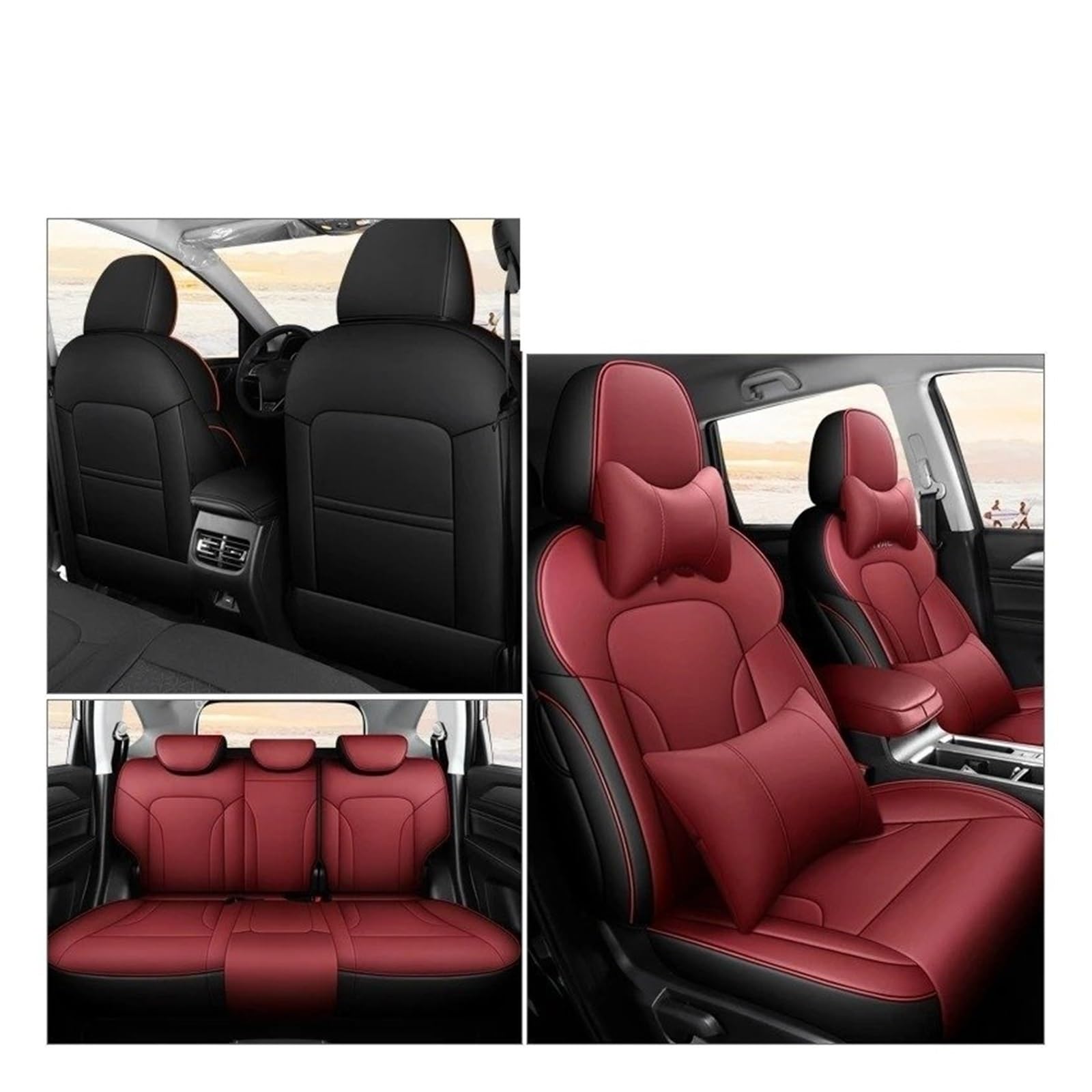 Autositzbezüge Für Haval M6 Full Surround Sitzbezug M6plus 2021 2022 2023 2024 Spezielle Cartoon Full Cover Autositzbezug Benutzerdefinierte Autositzkissen Sitzbezug Auto(Wine red Pillow) von QINSHU