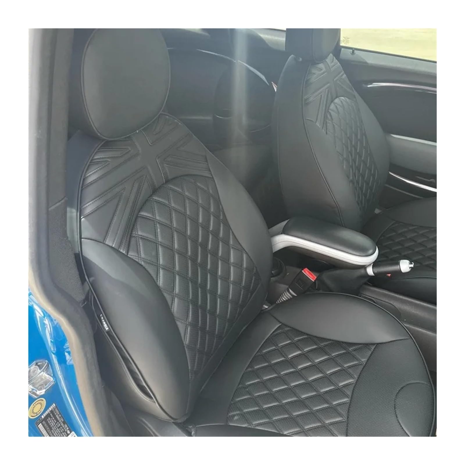 Autositzbezüge Für Mini Für Cooper R50 R53 FLIEßHECK R55 Für Clubman R56 R57 R60 Für Countryman Benutzerdefinierte Sitzbezug Schutz Kissen Auto Innen Zubehör Sitzbezug Auto(No Side Button,Black Jack) von QINSHU