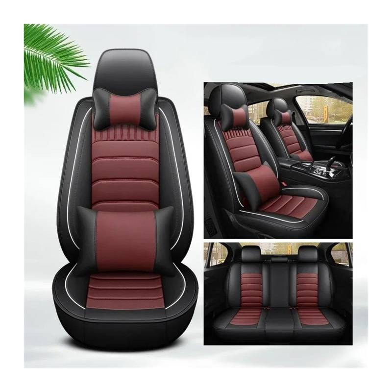 Autositzbezüge Für Nissan Für Qashqai J10 J11 Universal Pu Leder Auto Sitz Abdeckung Auto Zubehör Innen Details Sitzbezug Auto(Wine red 5seats) von QINSHU