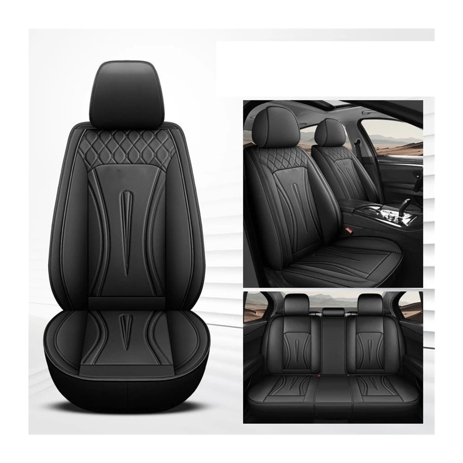 Autositzbezüge Für Opel Für Vauxhall Für Astra Merina Zafira Vita Insoia Für Corsa Vectra Universal 5-Sitzer Auto Leder Sitzbezug Autozubehör Schutz Sitzbezug Auto(All Black) von QINSHU