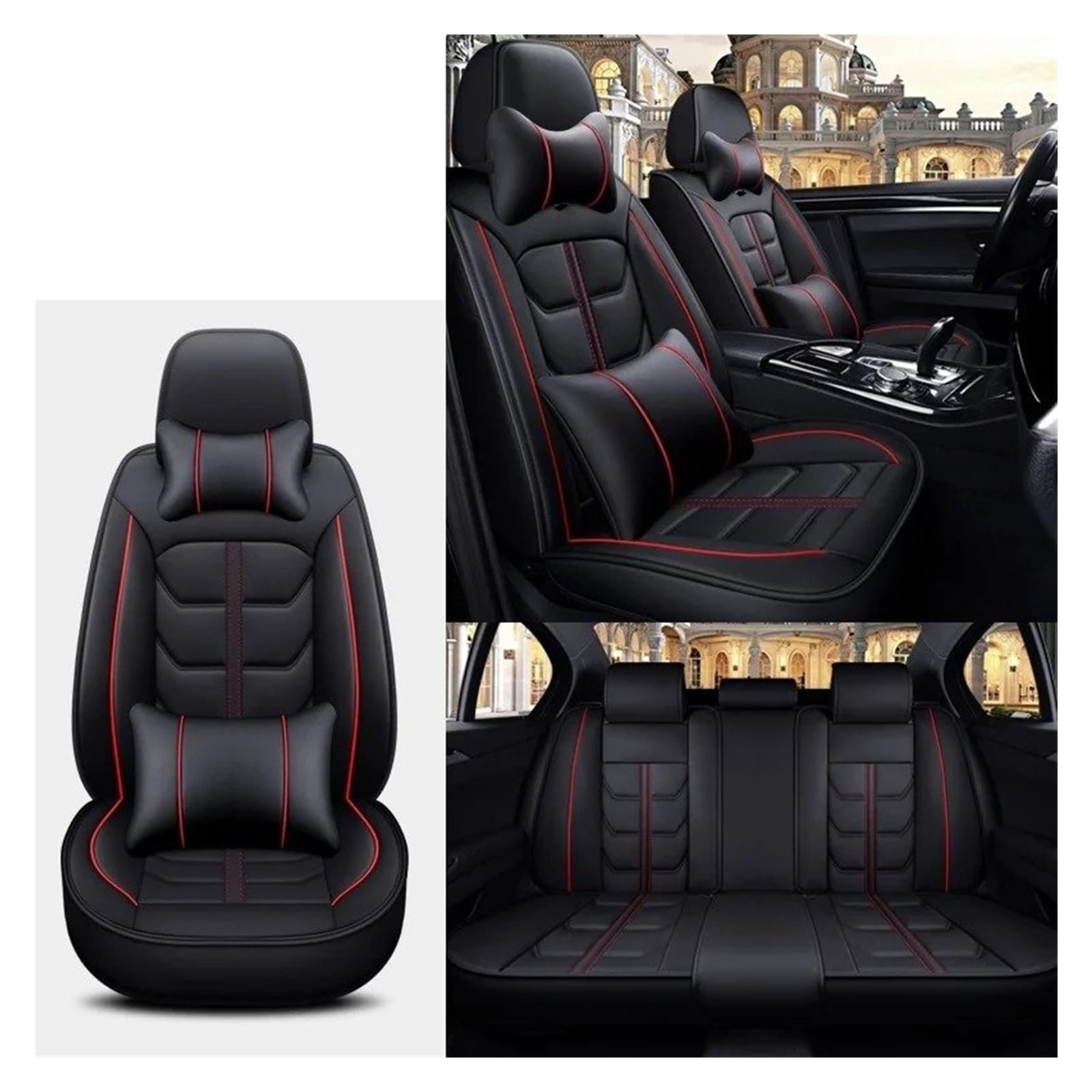 Autositzbezüge Für Peugeot 205 Innenausstattung Sitzschoner Universal Style 3D Autositzbezüge Sitzbezug Auto(Black red 5 Seats) von QINSHU