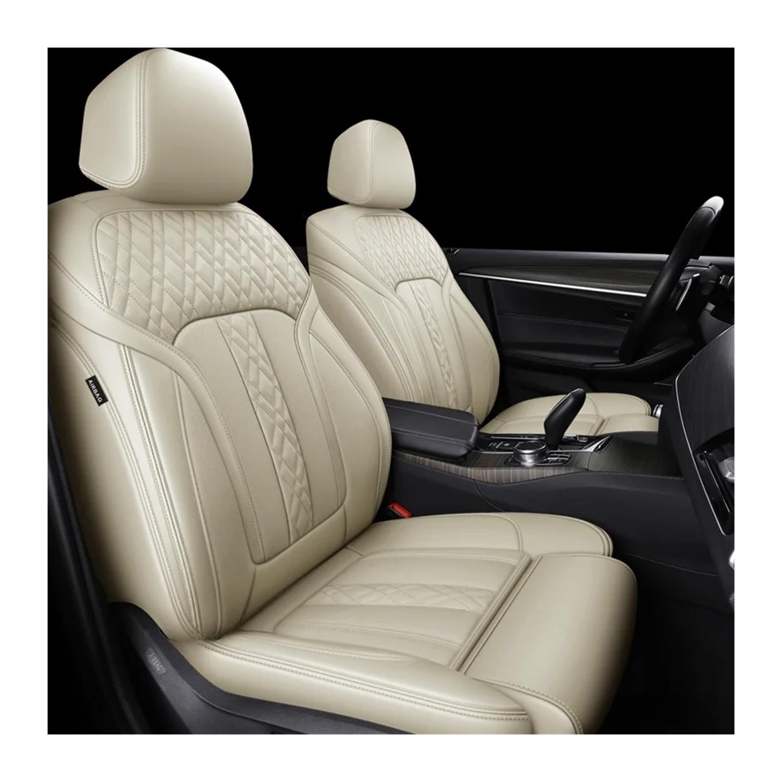 Autositzbezüge Für Peugeot Custom Fit Autozubehör Sitzbezüge Für 5 Sitze Komplettset Leder Spezifisch Sitzbezug Auto(Beige) von QINSHU