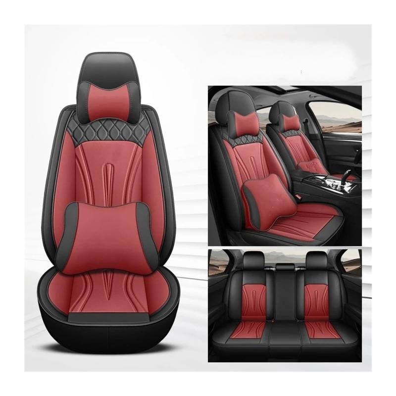 Autositzbezüge Für Sandero Stepway Megane Für Clio Für TWINGO KOLEO Für Duster Auto Zubehör Protector Universal 5seat Auto Leder Sitzbezüge Sitzbezug Auto(Black red pilow) von QINSHU