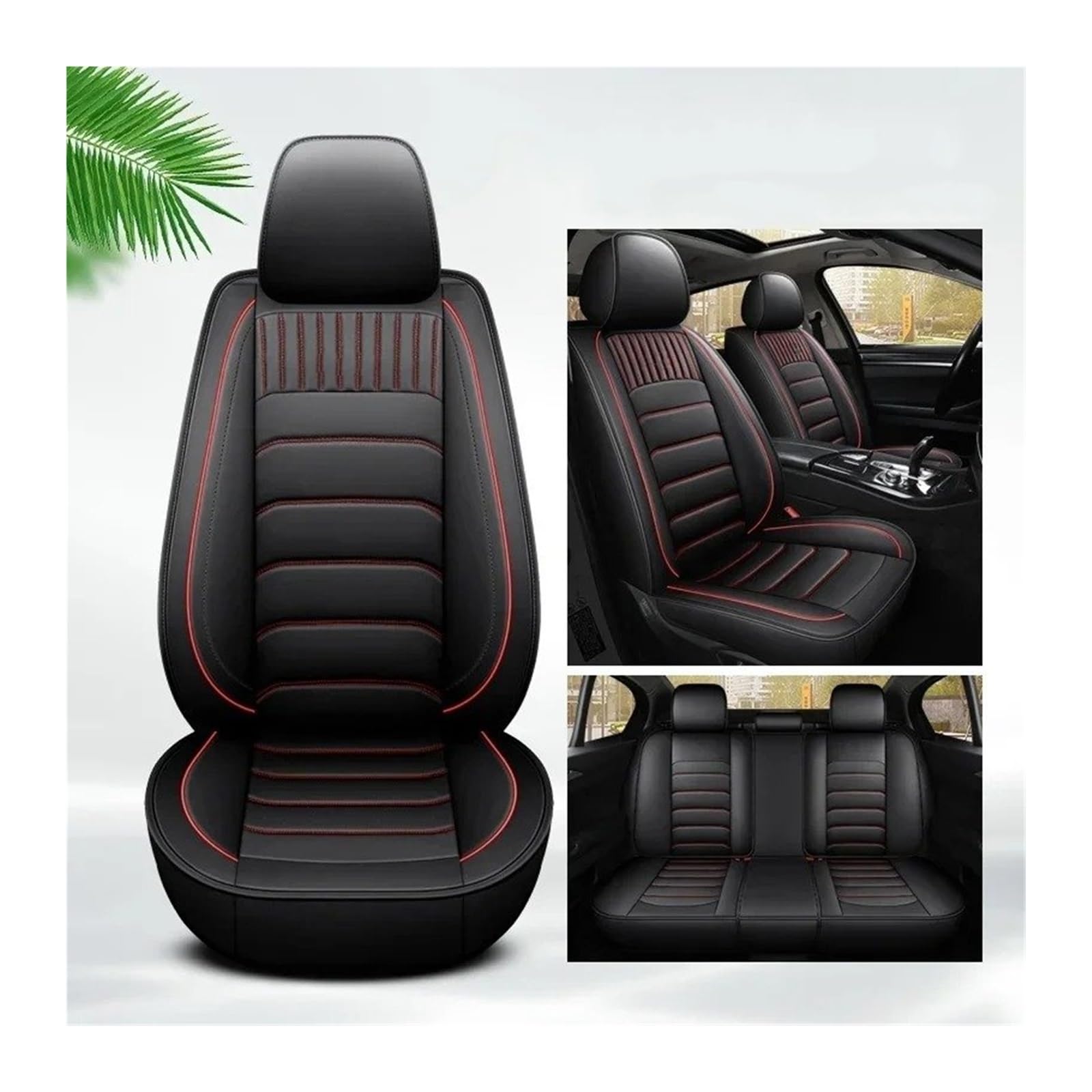 Autositzbezüge Für Seat Für Ibiza Für Touring Universal Pu Leder Auto Sitz Abdeckung Auto Zubehör Innen Details Sitzbezug Auto(Black red 5seats1) von QINSHU