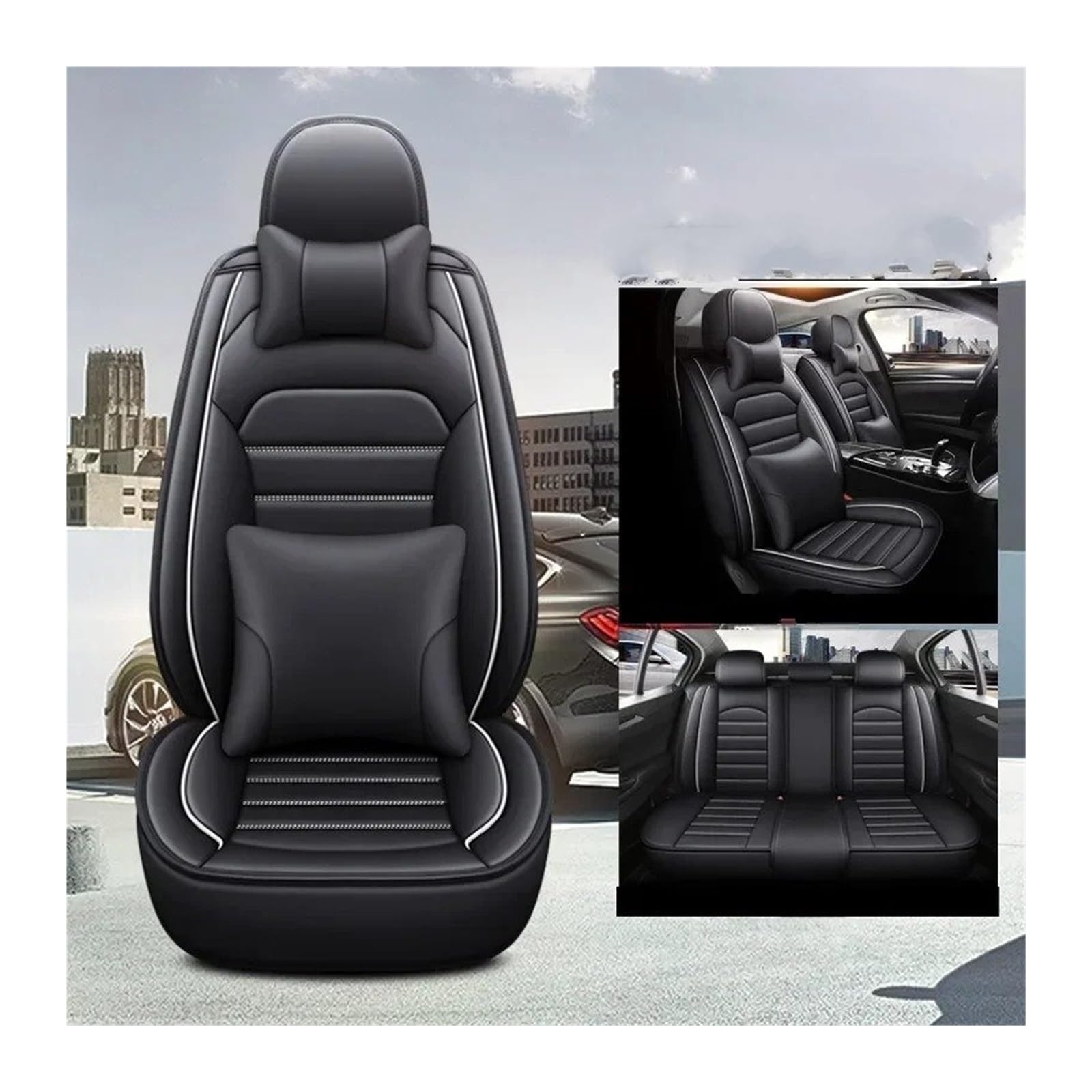 Autositzbezüge Innenzubehör Für Nissan Qashqai Juke Für Leaf Für Armada Für Altima Cube Dualis Tiida Für Bluebird Universal Style 3D-Autositzbezug Sitzbezug Auto(Black White 5 Seat) von QINSHU