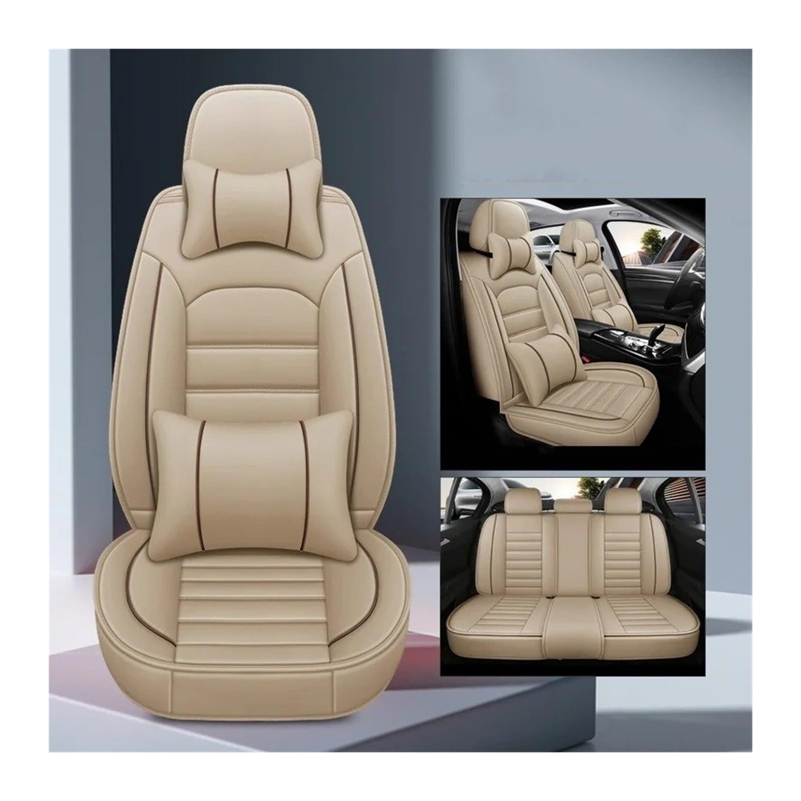 Autositzbezüge Universal Style Für Peugeot 207CC 3008 307SW 308CC 308SW 4008 Autozubehör Innendetails Sitzschutz Sitzbezug Auto(Beige 5seat) von QINSHU