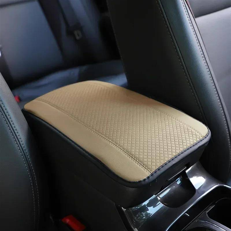 Interieurleisten Trim Auto Armlehne Box Pad Faser Leder Geprägte Doppel-Linie Nicht-Slip Zentrale Armlehne Schützen Abdeckung Universal Auto Styling Zubehör Auto Styling Zierleisten(Beige) von QINSHU