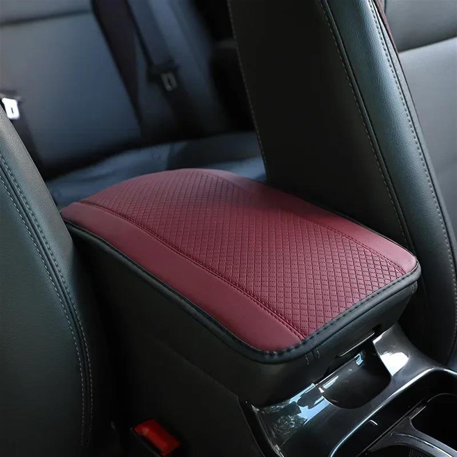 Interieurleisten Trim Auto Armlehne Box Pad Faser Leder Geprägte Doppel-Linie Nicht-Slip Zentrale Armlehne Schützen Abdeckung Universal Auto Styling Zubehör Auto Styling Zierleisten(Wine Red) von QINSHU