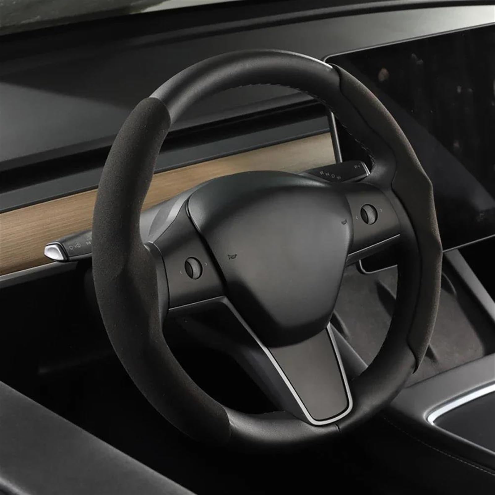 Interieurleisten Trim Für Tesla Lenkrad Abdeckung Für Modell 3/ Für Y Wildleder Carbon Faser Schweiß Absorbieren Spezielle Lenkrad Auto Zubehör Auto Styling Zierleisten(Schwarz) von QINSHU