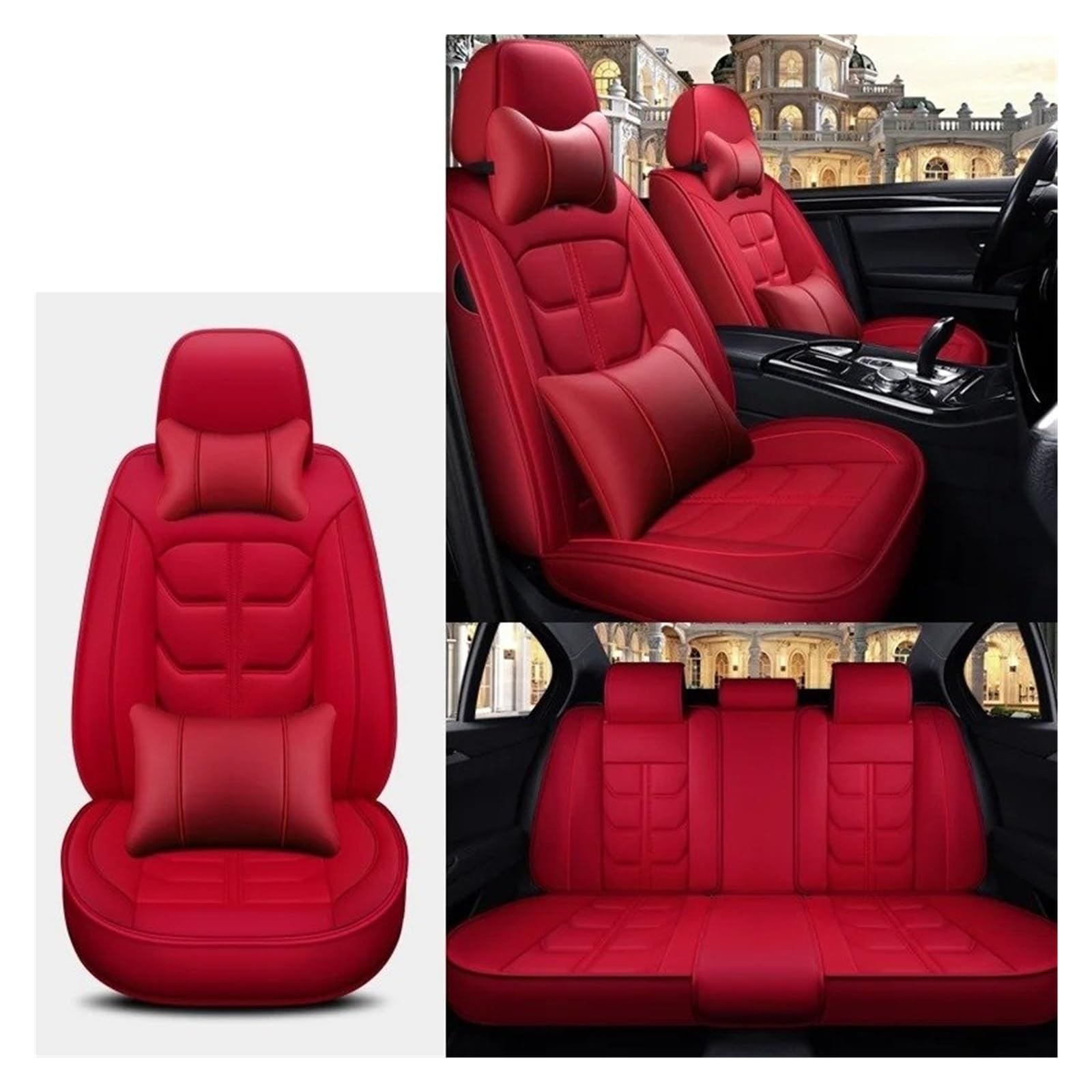 QINSHU Autositzbezüge Autositzbezüge Für VW Für Passat B6 B7 B8 Seat Leon Arona Für Skoda Für Superb 3 2 Universal Style 3D Innenausstattung Sitzschoner Sitzbezug Auto(Red 5 Seats) von QINSHU