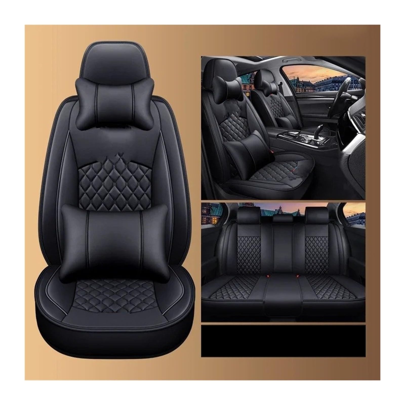 QINSHU Autositzbezüge Autositzbezug Für Serie 2 F23 F45 F46 F44 F42 3 E30 E36 E46 Universal-Leder 3D British Style Zubehör Innenbezüge Sitzbezug Auto(Black 5seat) von QINSHU