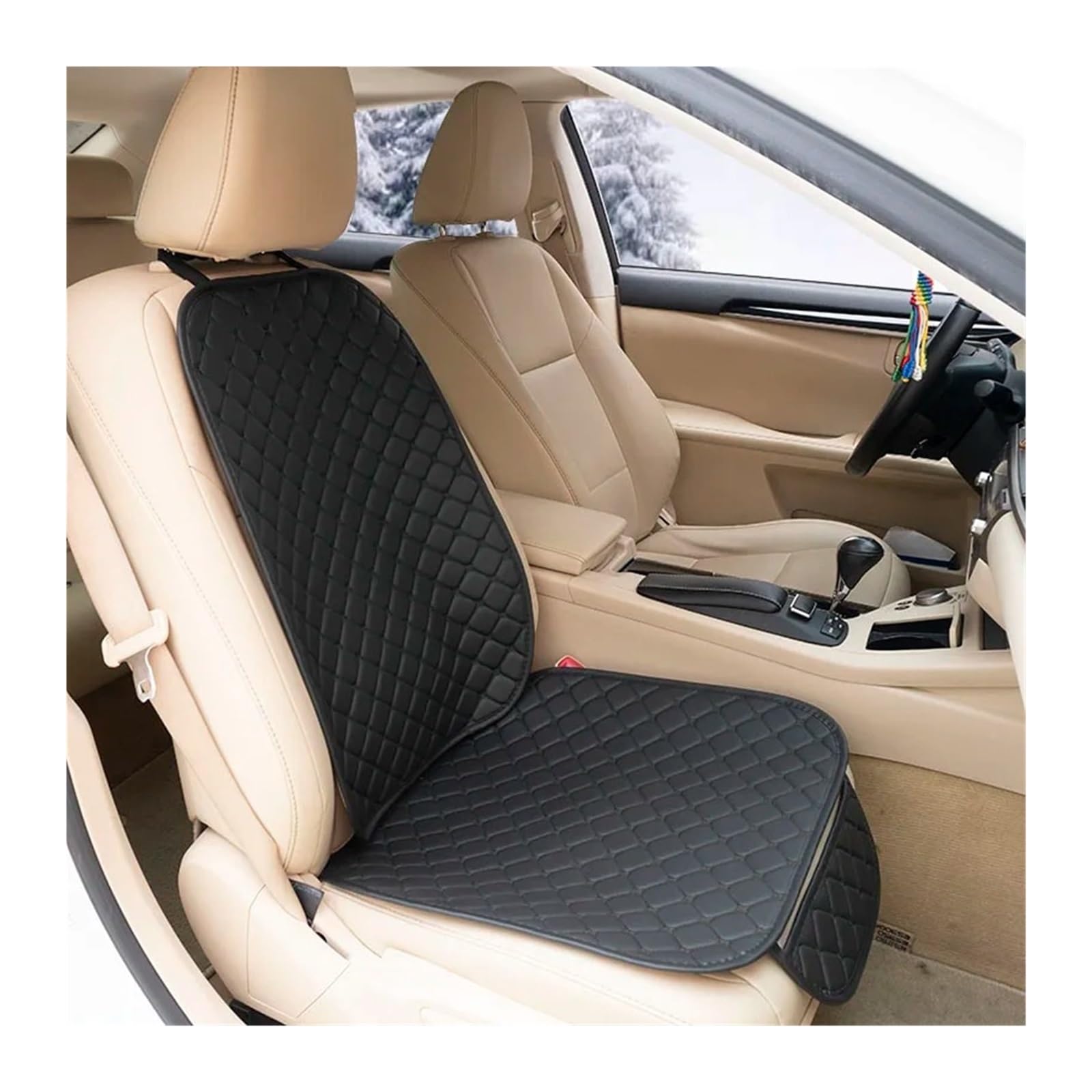 QINSHU Autositzbezüge Four Seasons Vorne Hinten Sitzschutz Autositzkissen Pad Matte Auto-Innenausstattung Universal Leder Autositzbezüge Sitzbezug Auto(1pc Front Black line) von QINSHU